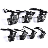 Adjustable dog muzzles in various sizes for small to large breeds.