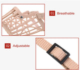 Breathable and adjustable beige dog muzzle for small, medium, and large dogs.
