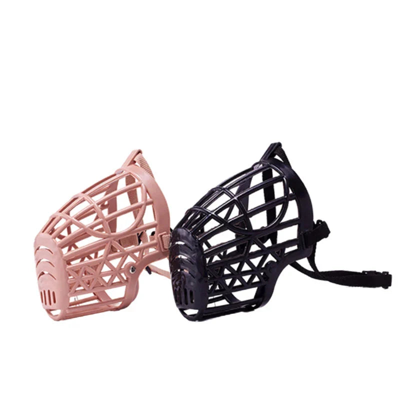 Adjustable puppy big dog muzzle in beige and black, breathable and safe for all dog sizes.