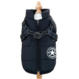 Waterproof pet dog jacket with harness, warm winter coat for large breeds like Labradors and small breeds like Chihuahuas.