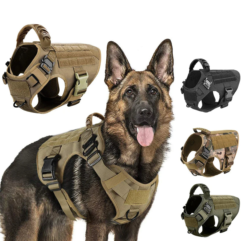 Military large dog harness for training, French Bulldog, German Shepherd, Malinois, tactical vest, nylon, padded, quick release, all seasons.