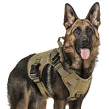 Military large dog harness in nylon with buckle closure, designed as a training pet vest for French Bulldogs, German Shepherds, and Malinois.