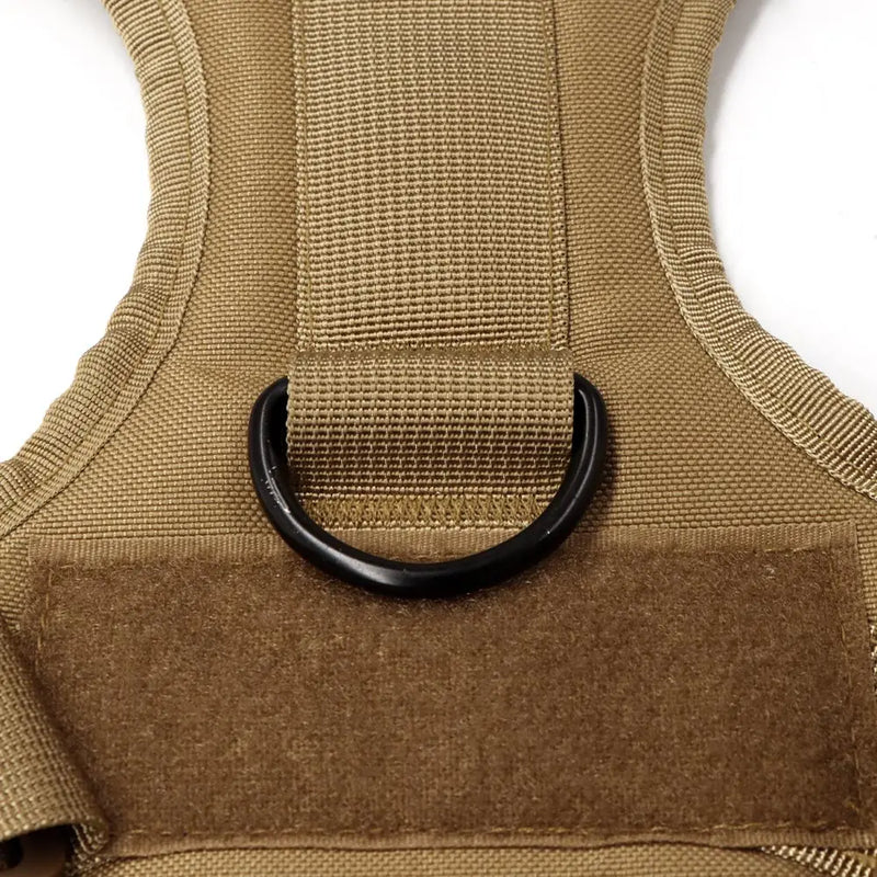 Military large dog harness with buckle closure, padded nylon vest for training.