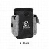 Dog outdoor training bag, multi-functional black pet treat waist pack.