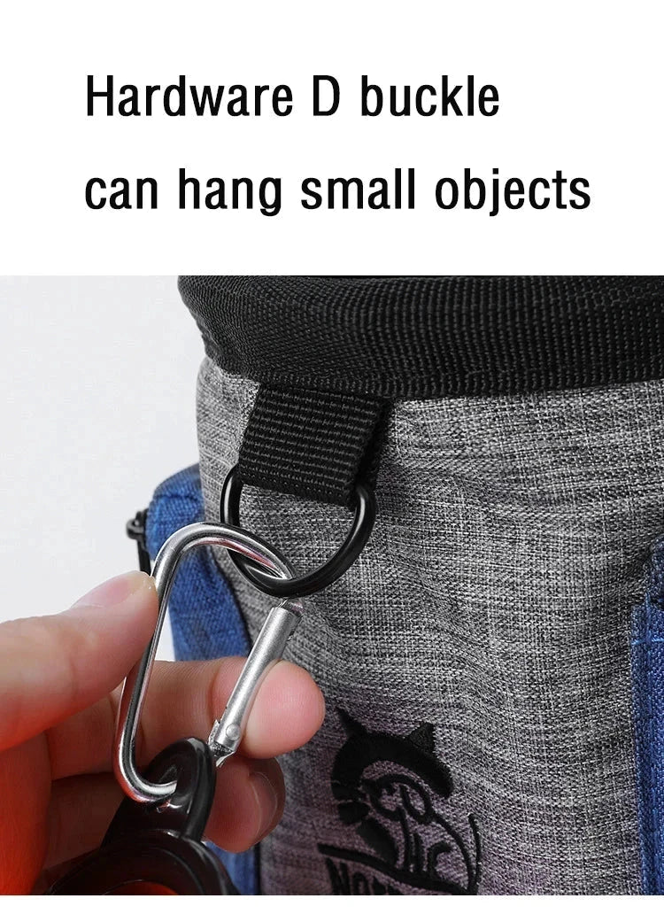 Dog outdoor training bag with D buckle, perfect for hanging small objects.