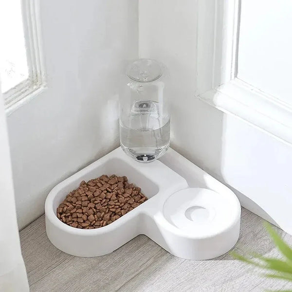 Automatic drinking love pet bowl for dogs, dual-use moisture-proof feeding and water basin.