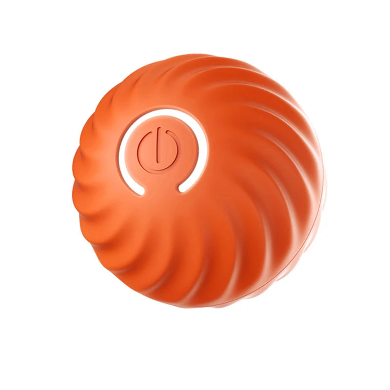 Automatic moving dog toy ball with rotating design, USB rechargeable, durable orange shell for interactive puppy play.