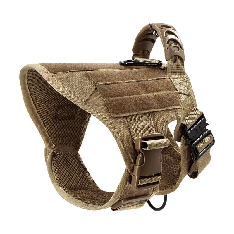 Military large dog harness training pet vest, tactical design, padded with quick release buckle, suitable for French Bulldogs, German Shepherds, Malinois, in solid color nylon for all seasons.