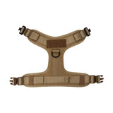 Military large dog harness training pet vest in tan color with buckle closure designed for French Bulldogs, German Shepherds, and Malinois.
