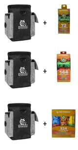 Multi-functional dog outdoor training bag in black with various compartments, made of linen and Oxford cloth, ideal for carrying pet treats and supplies.