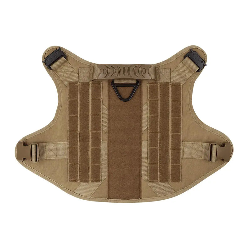 Military large dog harness with buckle, padded vest, and quick release in solid nylon for all seasons.