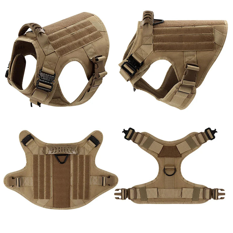 Military large dog harness in nylon with buckle closure, ideal for training tactical dogs like French Bulldogs and German Shepherds.