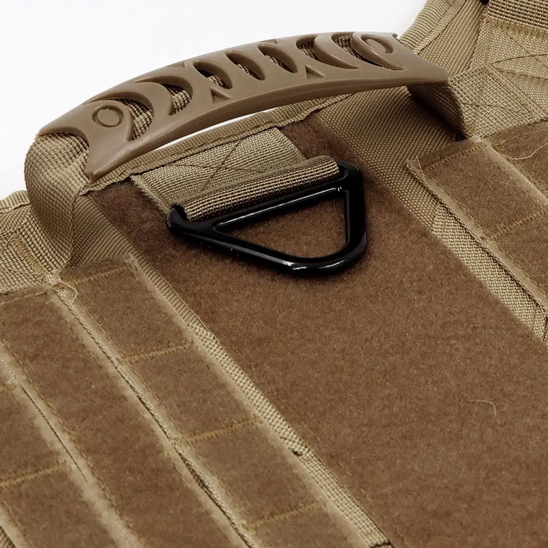 Military large dog harness in durable nylon with handle and buckle closure for training.